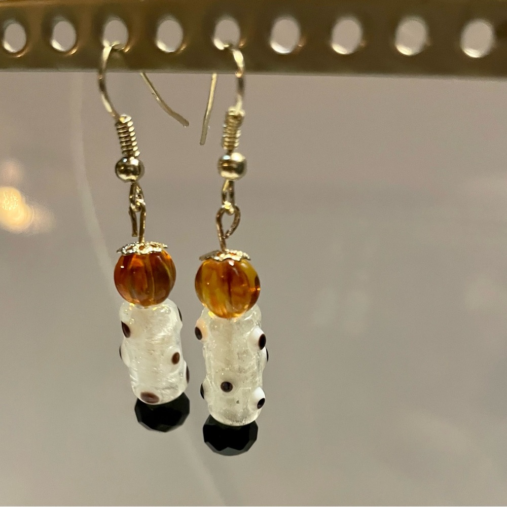 Polkadot Pumpkin 🎃 Earrings - Picture 6 of 6